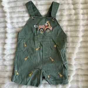 Kids' Safari Green Overalls with Giraffe Embroidery